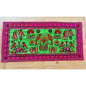 Vintage Embroidered Wall Hang Art Tapestry Used